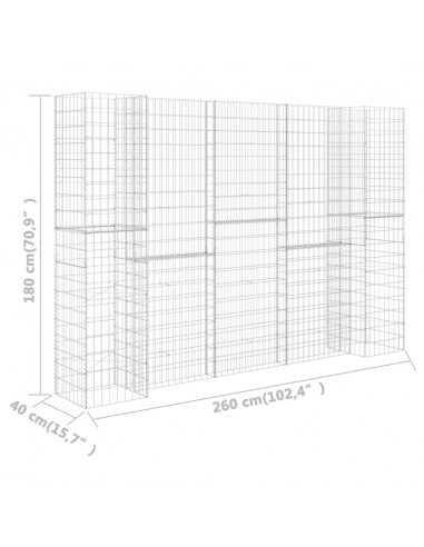 Gabbione Fioriera ad "H" in Filo di Acciaio 260x40x180 cm