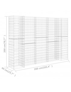 Gabbione Fioriera ad "H" in Filo di Acciaio 260x40x200 cm 2