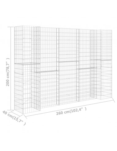 Gabbione Fioriera ad "H" in Filo di Acciaio 260x40x200 cm