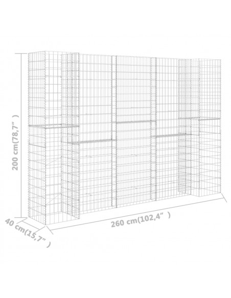 Gabbione Fioriera ad "H" in Filo di Acciaio 260x40x200 cm