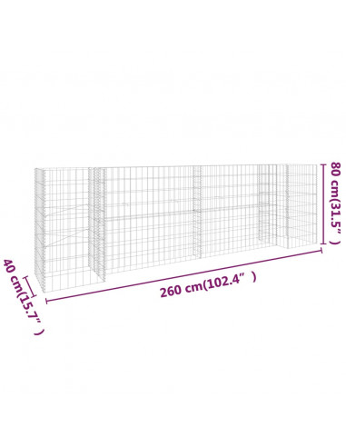 Gabbione Fioriera ad "H" in Filo di Acciaio 260x40x80 cm