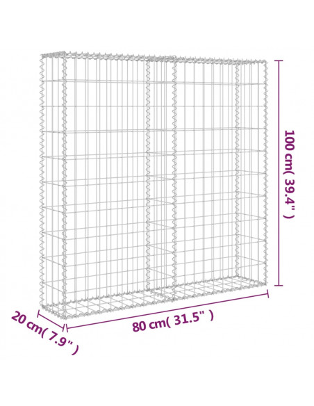 Gabbione in Acciaio Zincato Coperto 80x20x100 cm