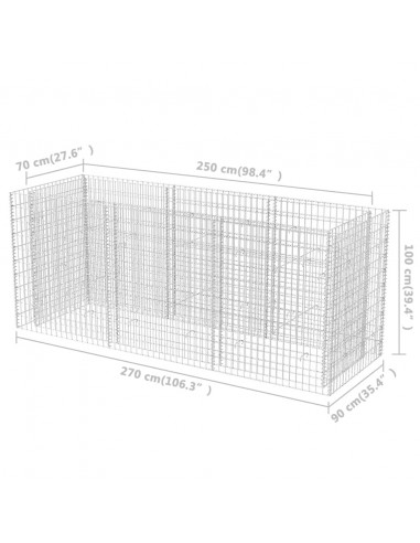 Gabbione Letto Rialzato da Giardino in Acciaio 270x90x100 cm