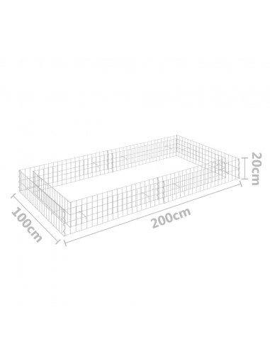 Gabbione Letto Rialzato in Acciaio Zincato 200x100x20 cm