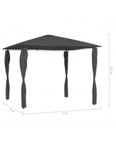 Gazebo con Montanti Rivestiti 3x3x2,6 m Antracite 160 g/m²