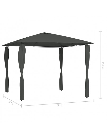 Gazebo con Montanti Rivestiti 3x3x2,6 m Antracite 160 g/m²