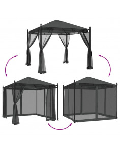 Gazebo con Pareti in Rete Antracite 2,93x2,93 m in Acciaio 2