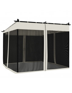 Gazebo con Pareti in Rete Crema 3x3 m in Acciaio