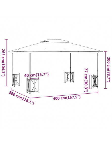 Gazebo con Teli Laterali e Doppio Tetto 3x4 m Antracite