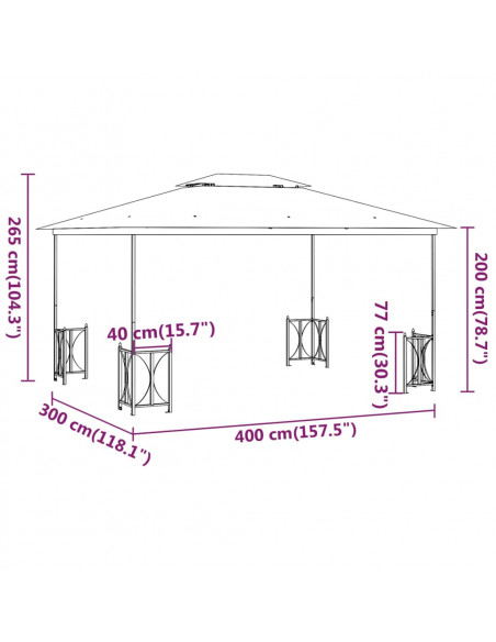 Gazebo con Teli Laterali e Doppio Tetto 3x4 m Tortora