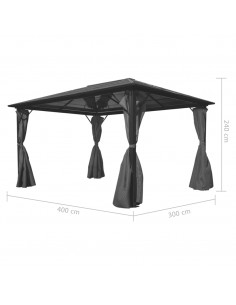 Gazebo con Tenda Antracite in Alluminio 400x300 cm