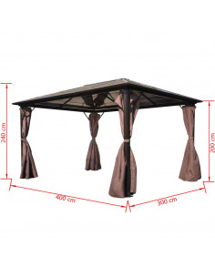 Gazebo con Tenda Marrone in Alluminio 400 x 300 cm