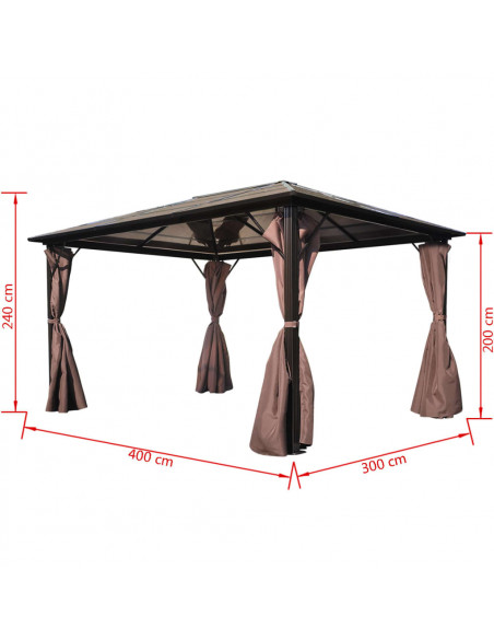 Gazebo con Tenda Marrone in Alluminio 400 x 300 cm