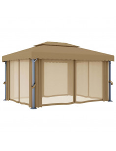 Gazebo con Tende 4x3 cm Grigio Talpa in Alluminio