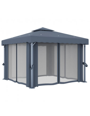Gazebo con Tende e Stringa di Luci LED 3x3 m Antracite