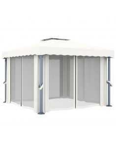 Gazebo con Tende e Stringa di Luci LED 3x3 m Bianco Crema 2