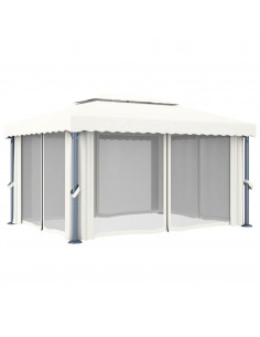 Gazebo con Tende e Stringa di Luci LED 4x3 m Bianco Crema