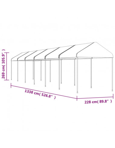 Gazebo con Tetto Bianco 13,38x2,28x2,69 m in Polietilene