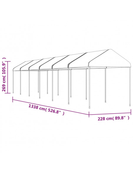 Gazebo con Tetto Bianco 13,38x2,28x2,69 m in Polietilene