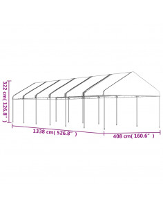 Gazebo con Tetto Bianco 13,38x4,08x3,22 m in Polietilene