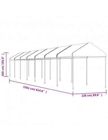 Gazebo con Tetto Bianco 15,61x2,28x2,69 m in Polietilene