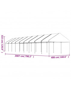 Gazebo con Tetto Bianco 20,07x4,08x3,22 m in Polietilene