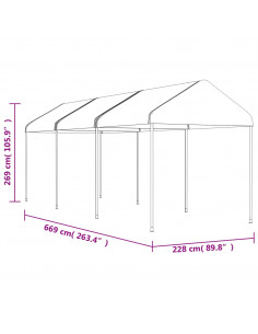 Gazebo con Tetto Bianco 6,69x2,28x2,69 m in Polietilene