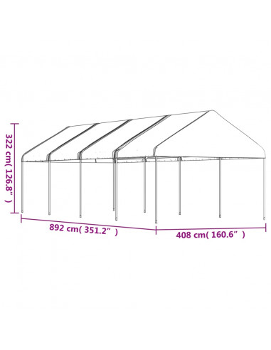 Gazebo con Tetto Bianco 8,92x4,08x3,22 m in Polietilene