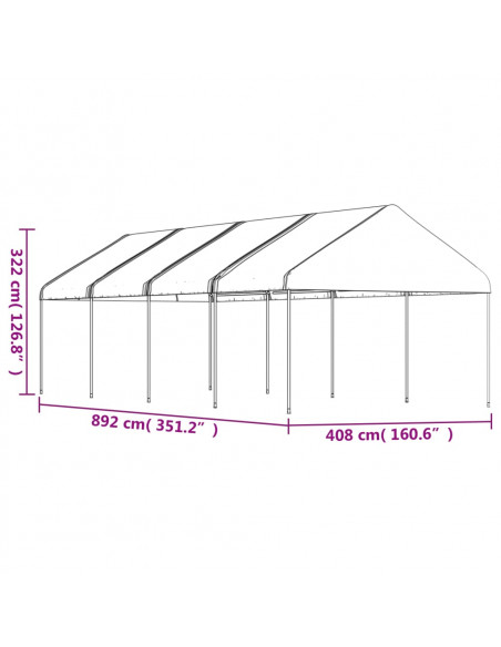 Gazebo con Tetto Bianco 8,92x4,08x3,22 m in Polietilene