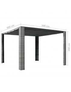 Gazebo con Tetto in Polyrattan 300x300x200cm Grigio e Crema