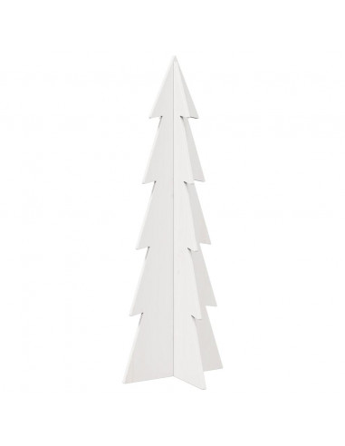 Albero di Natale Decorativo Bianco 112 cm Legno Massello Pino