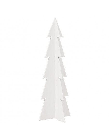 Albero di Natale Decorativo Bianco 112 cm Legno Massello Pino