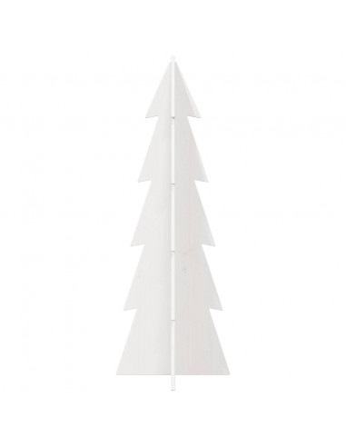 Albero di Natale Decorativo Bianco 112 cm Legno Massello Pino