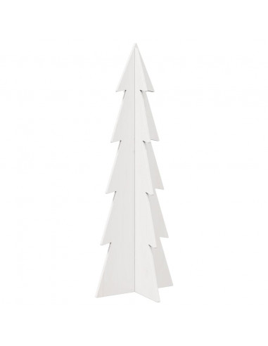 Albero di Natale Decorativo Bianco 112 cm Legno Massello Pino