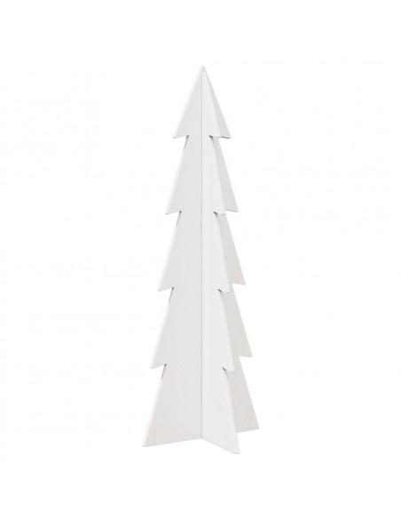 Albero di Natale Decorativo Bianco 112 cm Legno Massello Pino