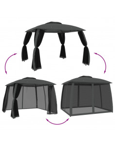 Gazebo Tetto Doppio e Pareti Rete Antracite 2,93x2,93 m Acciaio