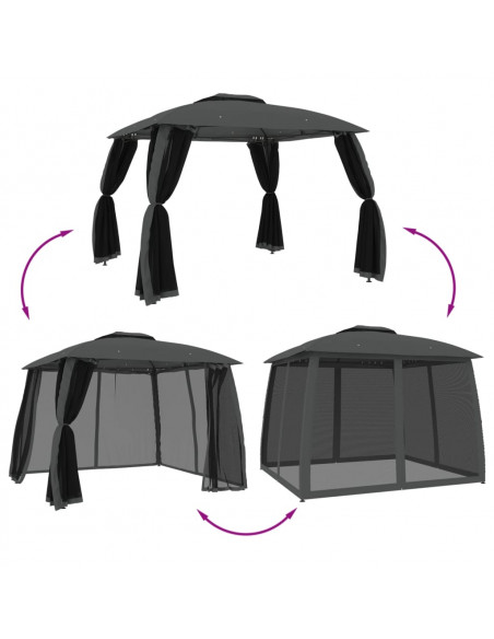 Gazebo Tetto Doppio e Pareti Rete Antracite 2,93x2,93 m Acciaio