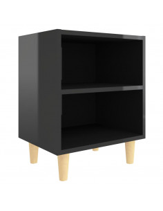Comodino con Gambe in Legno Massello Nero Lucido 40x30x50 cm 2