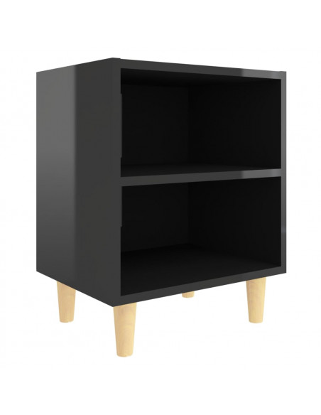 Comodino con Gambe in Legno Massello Nero Lucido 40x30x50 cm