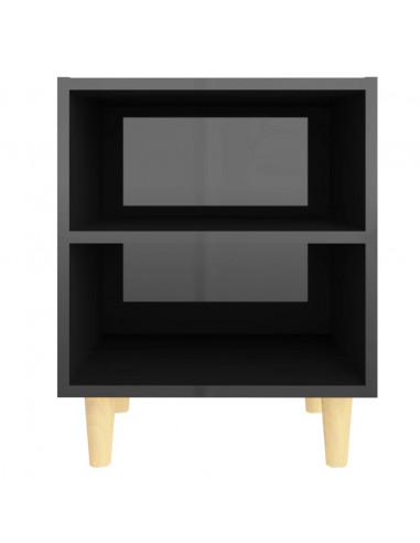 Comodino con Gambe in Legno Massello Nero Lucido 40x30x50 cm