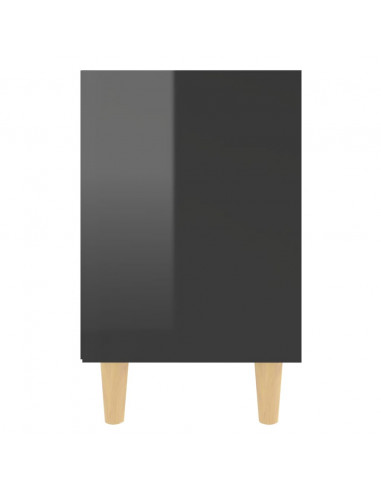 Comodino con Gambe in Legno Massello Nero Lucido 40x30x50 cm