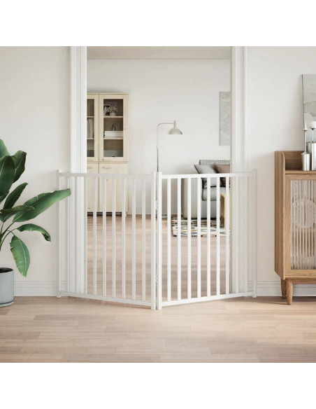 Cancello Cani Pieghevole 2 Pannelli Bianco 160cm Massello Abete