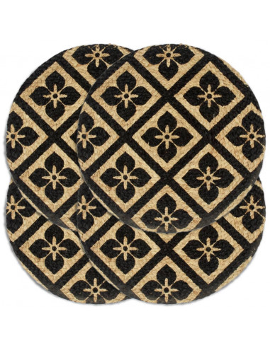 Tovagliette 4 pz Nero 38cm Rotonde in Juta