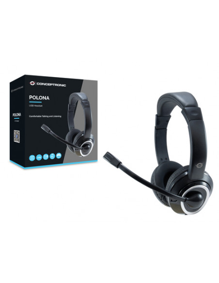 Conceptronic POLONA Auricolare Cablato A Padiglione Musica e Chiamate USB tipo A Nero