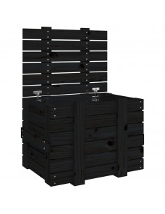 Contenitore Portaoggetti Nero 58x40,5x42 cm Legno Massello Pino 2