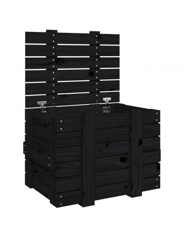 Contenitore Portaoggetti Nero 58x40,5x42 cm Legno Massello Pino