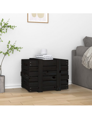 Contenitore Portaoggetti Nero 58x40,5x42 cm Legno Massello Pino