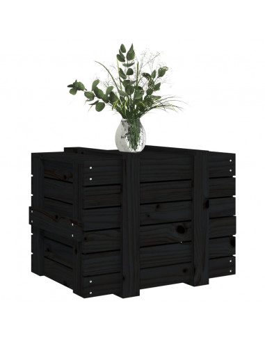 Contenitore Portaoggetti Nero 58x40,5x42 cm Legno Massello Pino