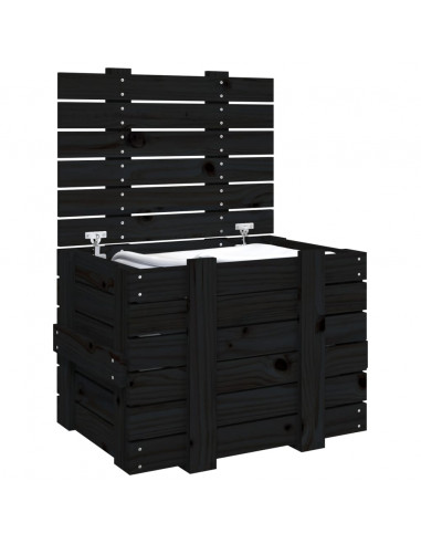 Contenitore Portaoggetti Nero 58x40,5x42 cm Legno Massello Pino