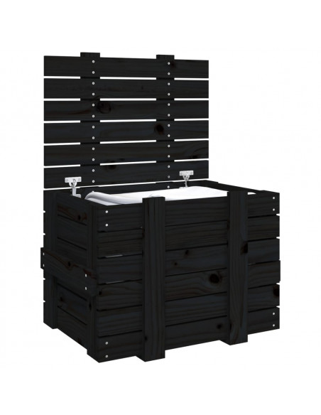 Contenitore Portaoggetti Nero 58x40,5x42 cm Legno Massello Pino